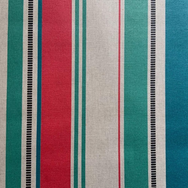 Funny Stripe Extra Wide Oilcloth in Red/Teal